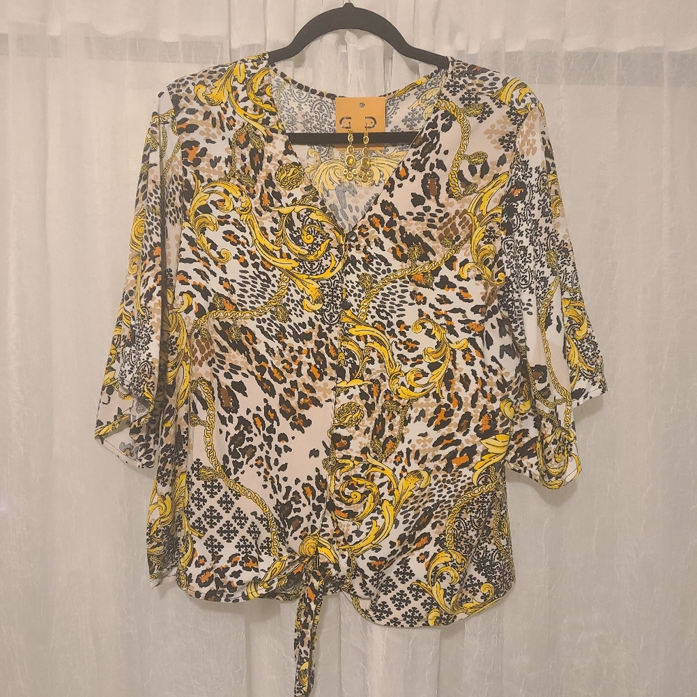 3 for $20 Sale! Est.1946 Gold front tie top with free earrings